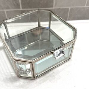 Glass Jewelry Box with Silver Trim
